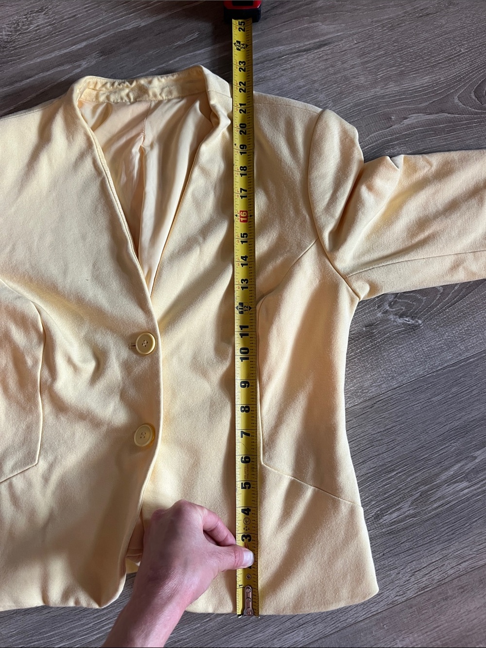 Women's pastel Yellow 3/4 sleeve Tailored Blazer Jacket - small - Picture 6 of 8